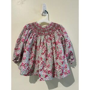 Cecil and Lou Girls 2T Pink Floral Smocked Blouse Long Sleeve Button Back Top